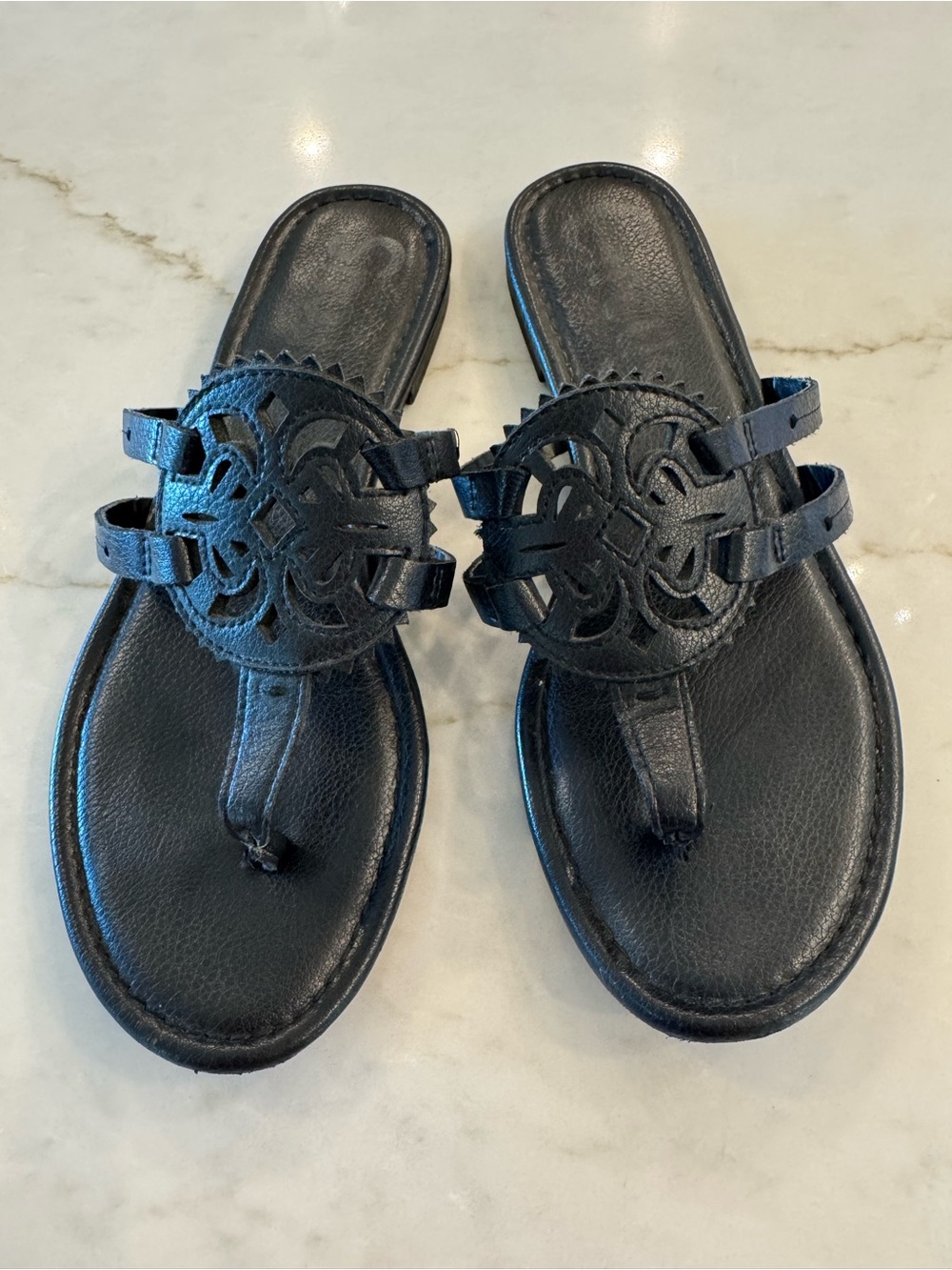Sam Edelman Black Leather Cutout Thong Sandals